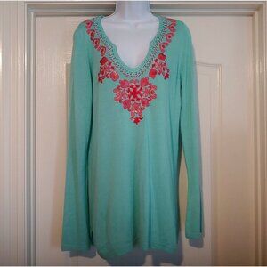 Lilly Pulitzer Turquoise Strawberry Fields Floral Embroidered Sequin L